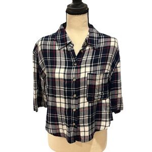 Garage Navy and White Plaid Button Down Shirt